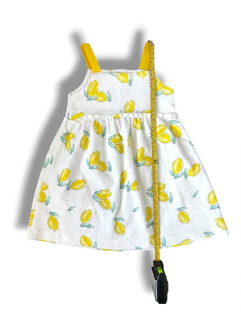 Zara Girls Lemon Print Sundress 3-4Y White Yellow Seersucker Cottagecore Summer